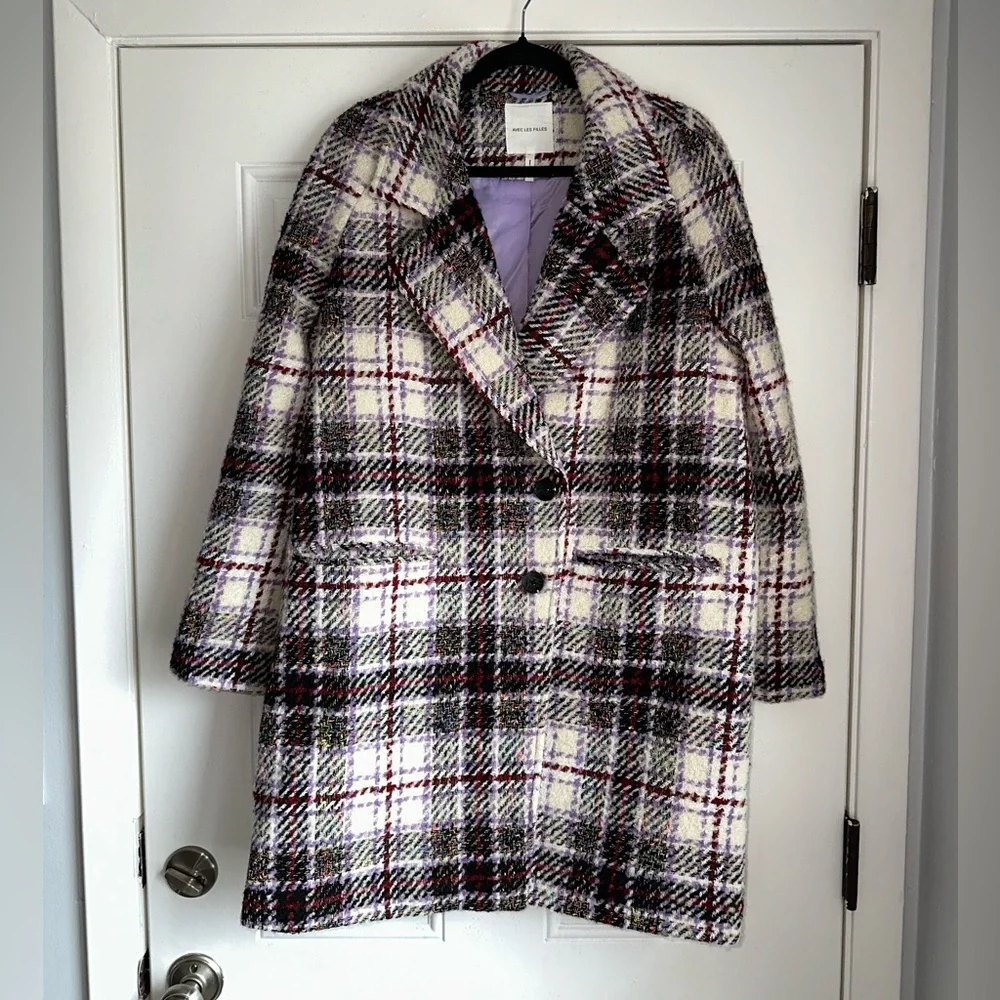 AVEC LES FILLES SIZE XL‎ plaid midi coat wool blend